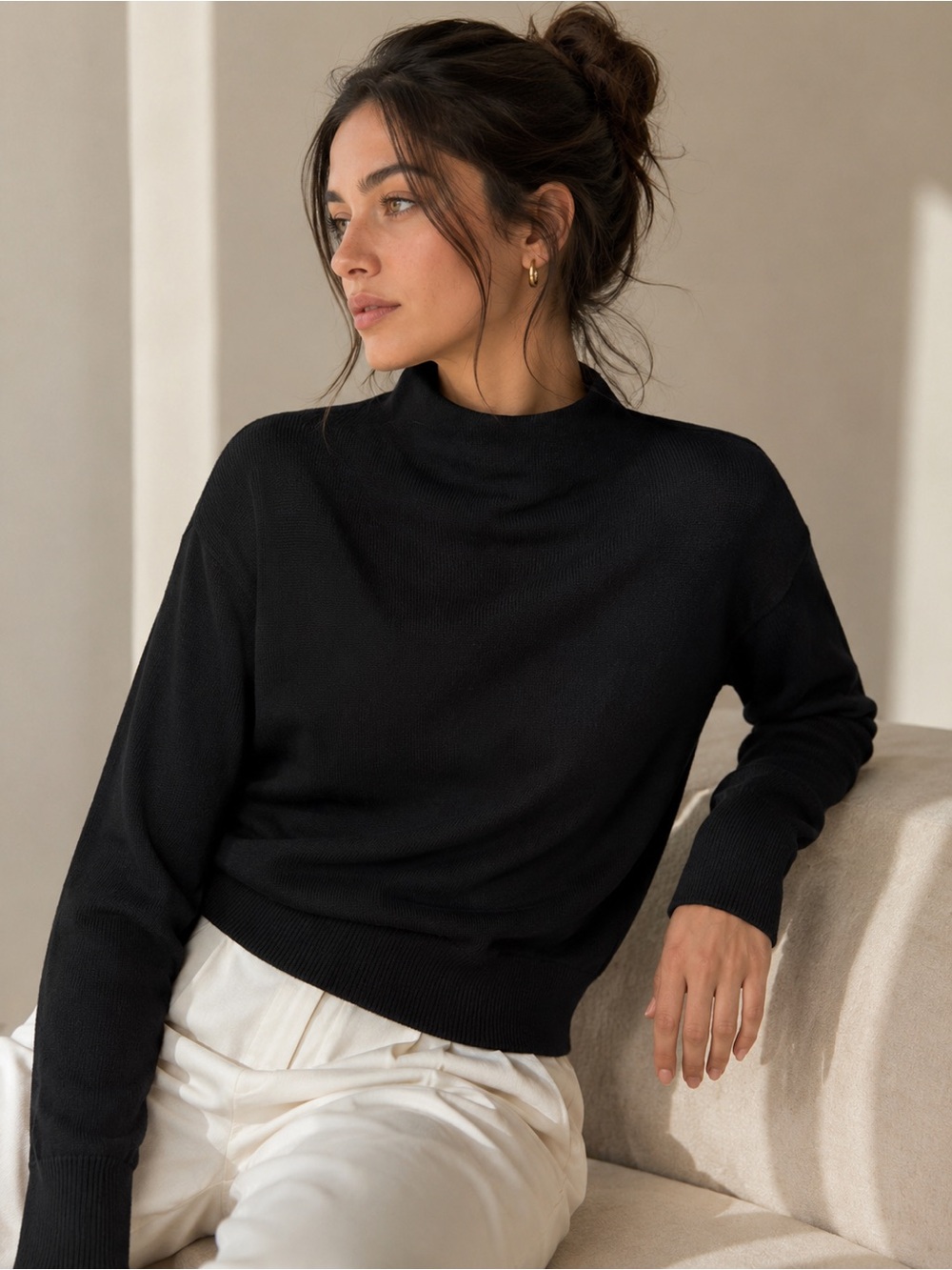 Wilfred 100% Merino Wool Mock Neck Sweater Black XS